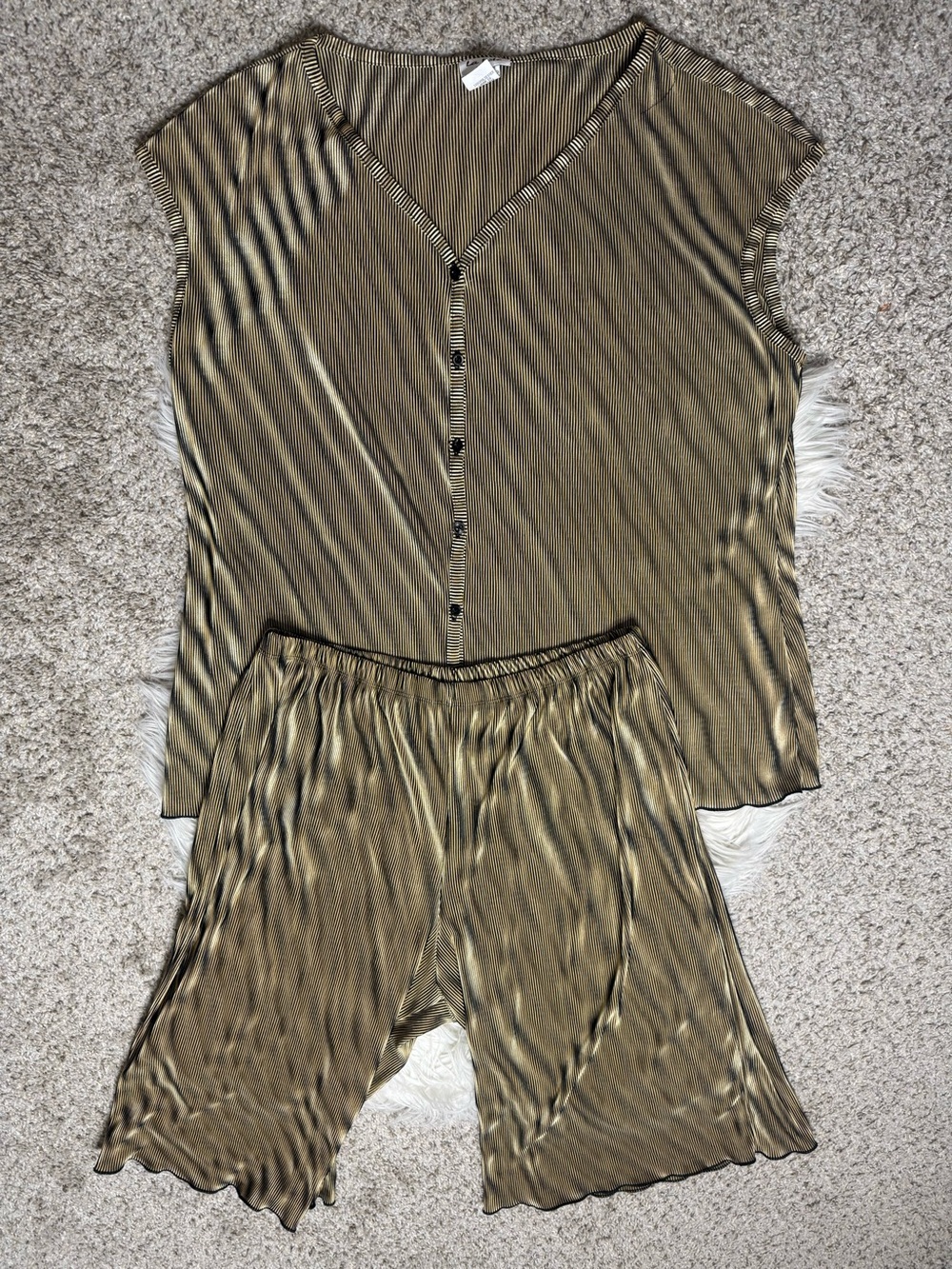 Vintage La Fete Accordion Pleat Top  Cropped Pants Lettuce Hem L